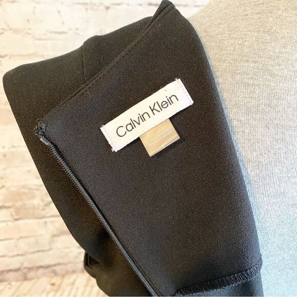 Calvin Klein Fit and Flare Black Midi Dress Leather Belt Cap Sleeves Women’s 6 - Picture 5 of 7